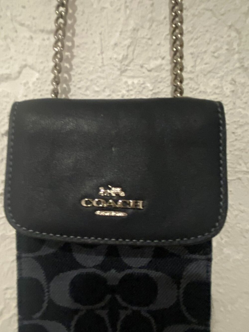 COACH Signature Denim Phone Crossbody Pouch Chain Strap Black - Picture 9 of 15